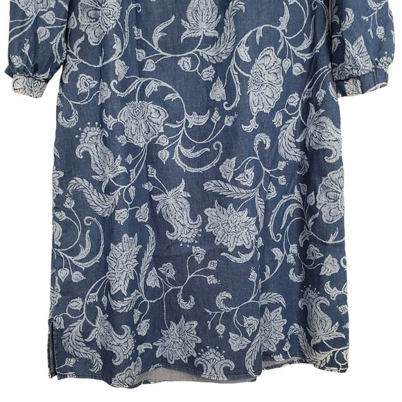 Isaac Mizrahi Live Sz 12 Dress Denim Chambray Floral Print Split Sleeves Lace Up - Picture 10 of 15